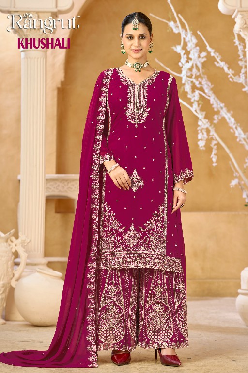 RANGRUT KHUSHALI WHOLESALE READYMAE BLOOMING GEORGETTE BIG SIZE ETHNIC WEAR 3 PCS SUITS EXPORTER