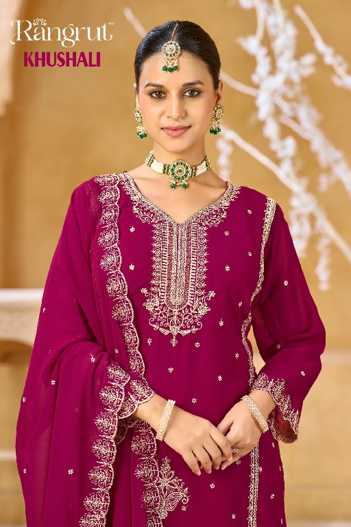 RANGRUT KHUSHALI WHOLESALE READYMAE BLOOMING GEORGETTE BIG SIZE ETHNIC WEAR 3 PCS SUITS EXPORTER