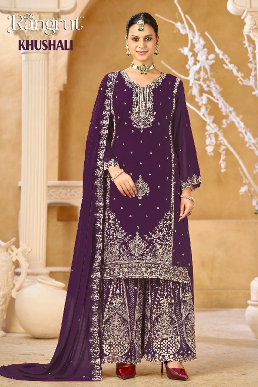 RANGRUT KHUSHALI WHOLESALE READYMAE BLOOMING GEORGETTE BIG SIZE ETHNIC WEAR 3 PCS SUITS EXPORTER