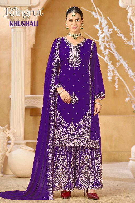 RANGRUT KHUSHALI WHOLESALE READYMAE BLOOMING GEORGETTE BIG SIZE ETHNIC WEAR 3 PCS SUITS EXPORTER