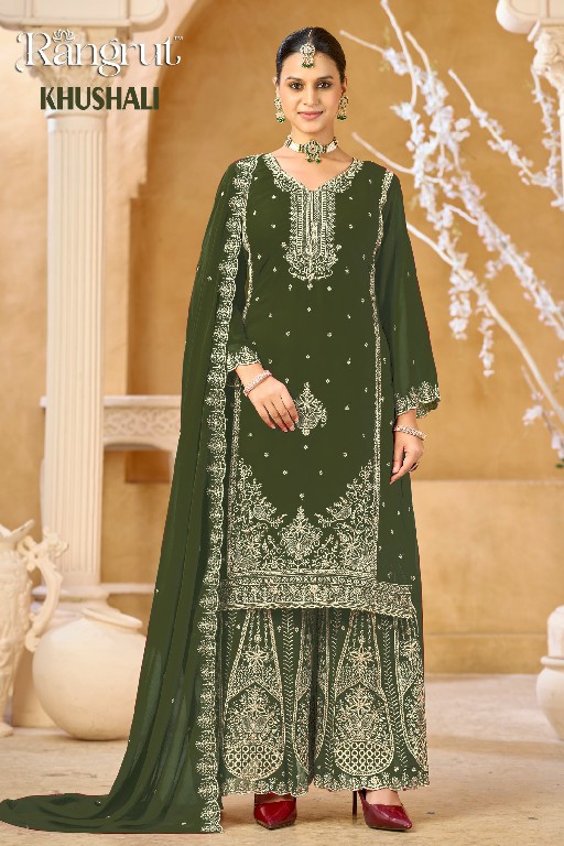 RANGRUT KHUSHALI WHOLESALE READYMAE BLOOMING GEORGETTE BIG SIZE ETHNIC WEAR 3 PCS SUITS EXPORTER