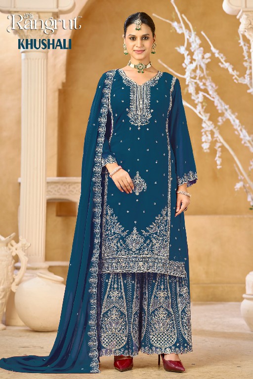 RANGRUT KHUSHALI WHOLESALE READYMAE BLOOMING GEORGETTE BIG SIZE ETHNIC WEAR 3 PCS SUITS EXPORTER