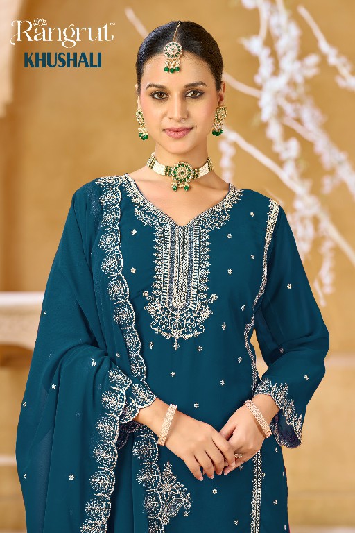 RANGRUT KHUSHALI WHOLESALE READYMAE BLOOMING GEORGETTE BIG SIZE ETHNIC WEAR 3 PCS SUITS EXPORTER