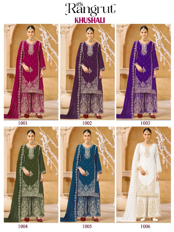 RANGRUT KHUSHALI WHOLESALE READYMAE BLOOMING GEORGETTE BIG SIZE ETHNIC WEAR 3 PCS SUITS EXPORTER