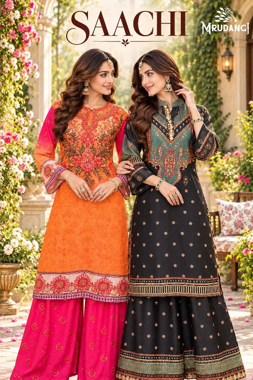 MRUDANGI SAACHI WHOLESALE READYMADE REAL CREP SILK TRENDY STYLISH FESTIVE LOOK CORD SET FOR EXPORT