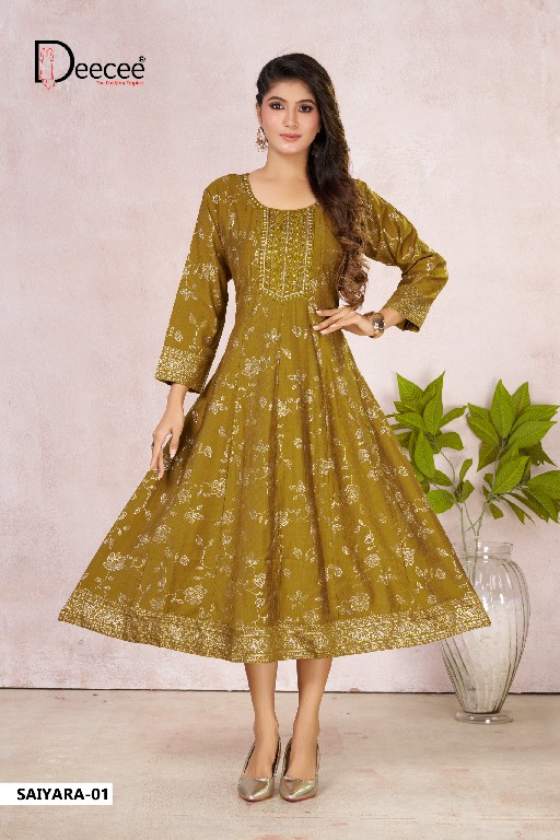 DEE CEE SAIYARA WHOLESALE READYMADE VATICAN BEAUTIFUL KALI STYLE FLARED PATTERN KURTIS FOR WOMEN ONLINE