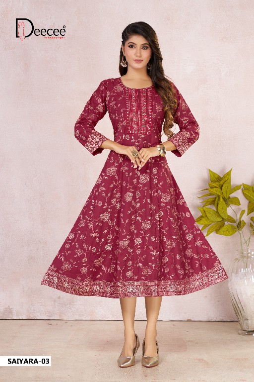 DEE CEE SAIYARA WHOLESALE READYMADE VATICAN BEAUTIFUL KALI STYLE FLARED PATTERN KURTIS FOR WOMEN ONLINE