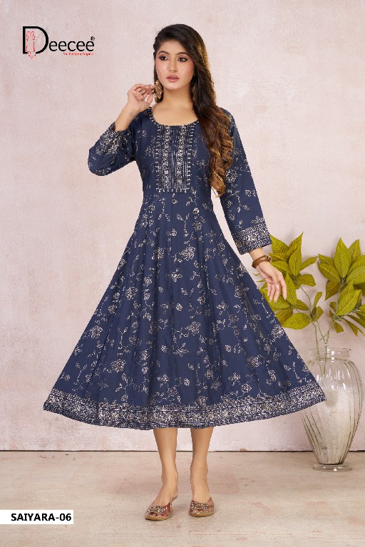 DEE CEE SAIYARA WHOLESALE READYMADE VATICAN BEAUTIFUL KALI STYLE FLARED PATTERN KURTIS FOR WOMEN ONLINE