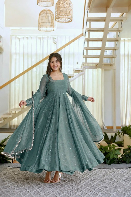 TEXTILEDEAL D.NO KD 1641 WHOLESALE READYMADE SALSA SILK PARTY WEAR GOWN PANT WITH DUPATTA ONLINE