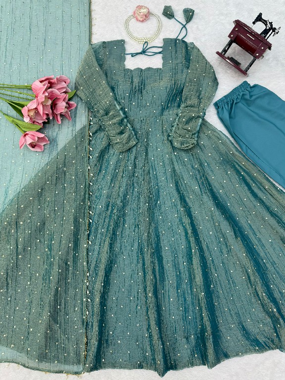 TEXTILEDEAL D.NO KD 1641 WHOLESALE READYMADE SALSA SILK PARTY WEAR GOWN PANT WITH DUPATTA ONLINE