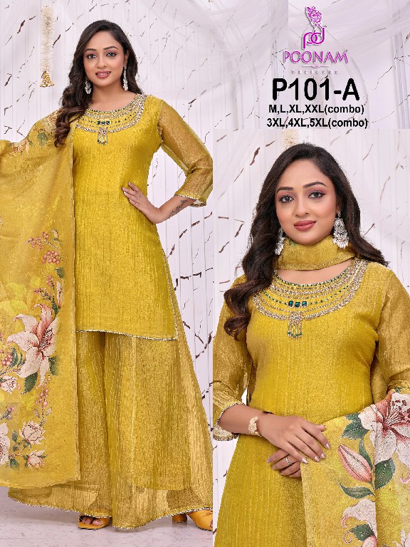 POONAM DESIGNER D.NO P101 WHOLESALE READYMADE VISCOSE SALSAA BIG SIZE TRENDING 3 PCS COMBO SET SUITS SUPPLIER