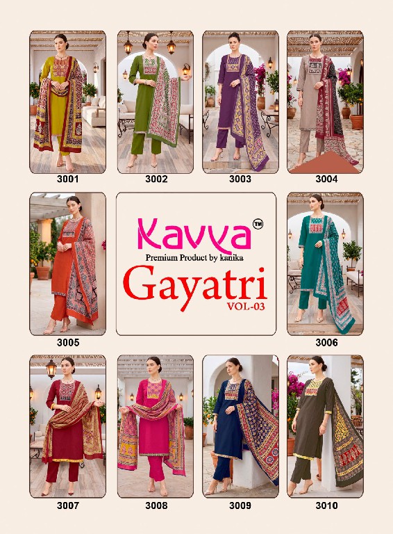 KAVYA GAYATRI VOL 3 WHOLESALE READYMADE DHABU COTTON CASUAL WEAR STRAIGHT CUT 3 PCS SUITS SUPPLIER