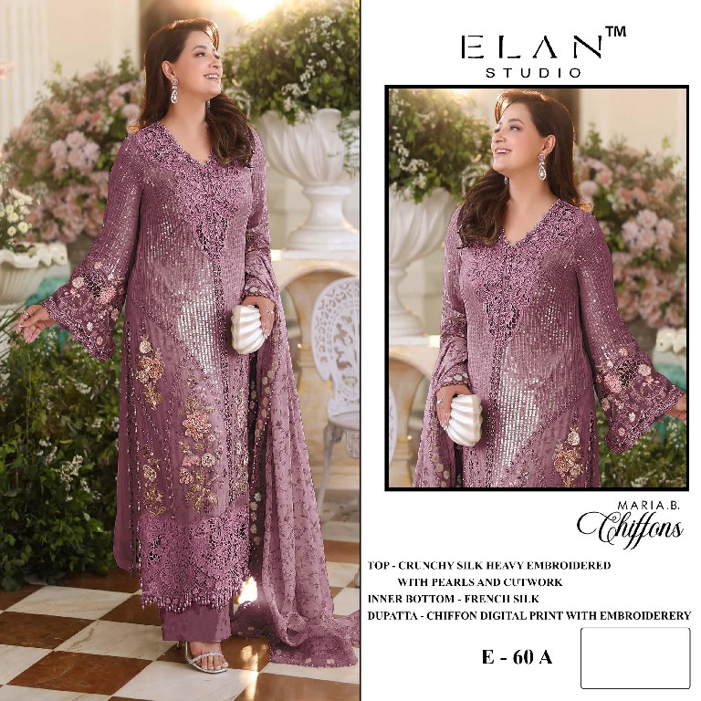 ELAN STUDIO D.NO E-60 WHOLESALE CRUNCHY WITH HEAVY WORK PAKISTANI UNSTITCH SALWAR SUITS FOR EXPORT