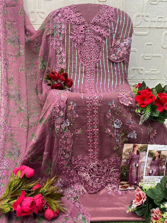 ELAN STUDIO D.NO E-60 WHOLESALE CRUNCHY WITH HEAVY WORK PAKISTANI UNSTITCH SALWAR SUITS FOR EXPORT