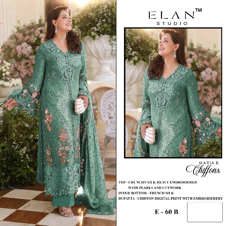 ELAN STUDIO D.NO E-60 WHOLESALE CRUNCHY WITH HEAVY WORK PAKISTANI UNSTITCH SALWAR SUITS FOR EXPORT
