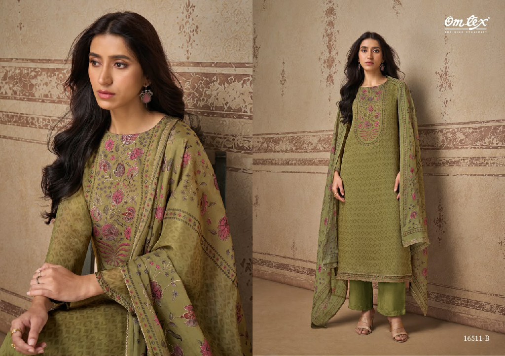 OMTEX AMINA WHOLESALE ORGANZA TWILL BEAUTIFUL WORK UNSTITCH SALWAR SUITS EXPORTER