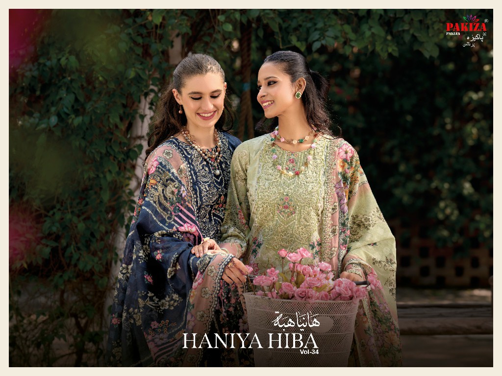 PAKIZA PRINTS HANIYA HIBA VOL 34 WHOLESALE LAWN COTTON WITH KASHMIRI PATCH WORK UNSTITCH SALWAR KAMEEZ FOR EXPORT