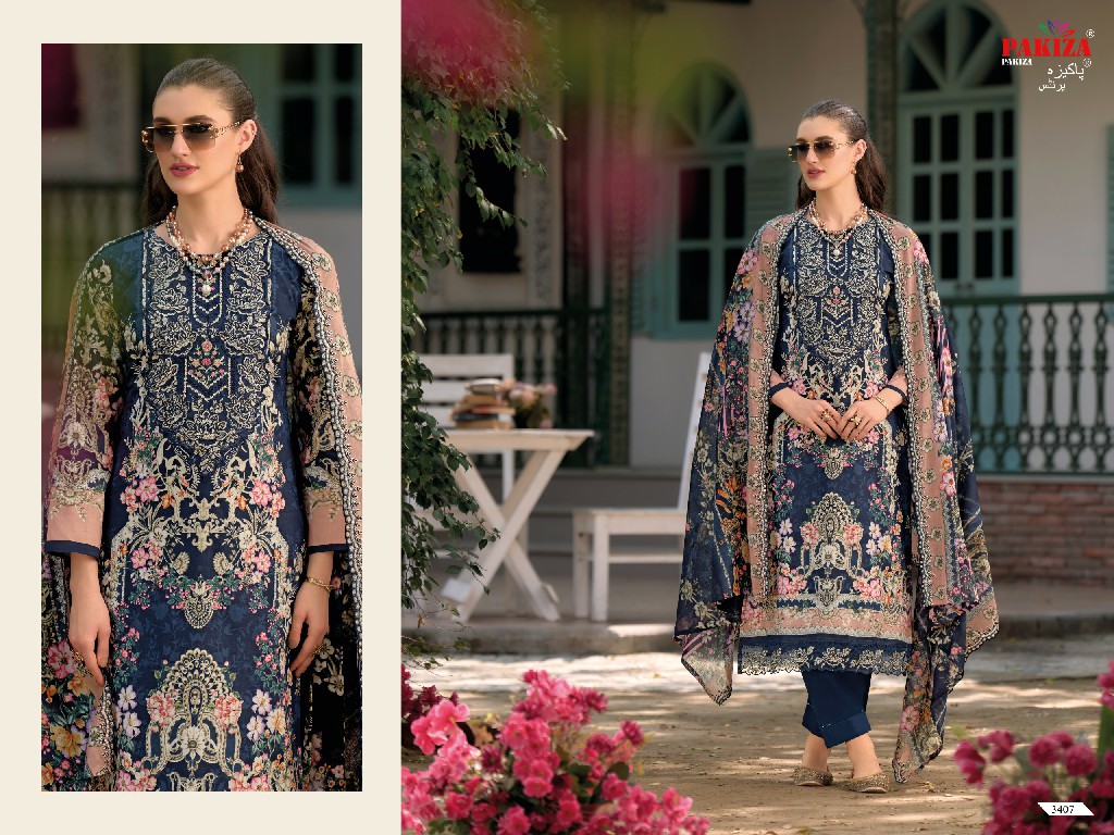 PAKIZA PRINTS HANIYA HIBA VOL 34 WHOLESALE LAWN COTTON WITH KASHMIRI PATCH WORK UNSTITCH SALWAR KAMEEZ FOR EXPORT