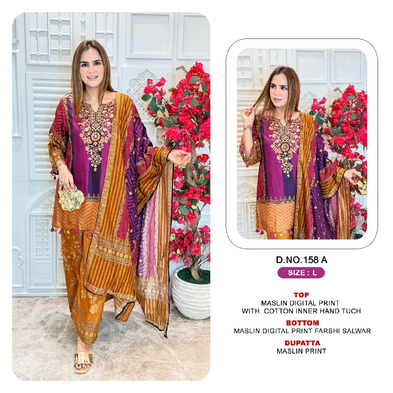 KHAS D.NO 158 WHOLESALE READYMADE MUSLIN WITH WORK BEAUTIFUL 3 PCS COMBO SET SUITS SUPPLIER