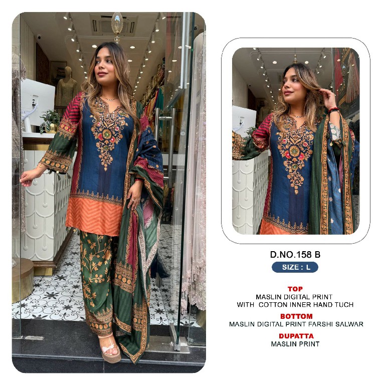 KHAS D.NO 158 WHOLESALE READYMADE MUSLIN WITH WORK BEAUTIFUL 3 PCS COMBO SET SUITS SUPPLIER