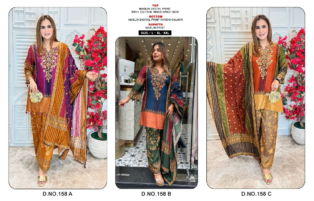 KHAS D.NO 158 WHOLESALE READYMADE MUSLIN WITH WORK BEAUTIFUL 3 PCS COMBO SET SUITS SUPPLIER