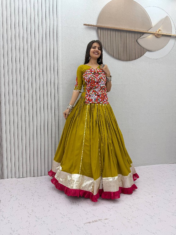 PRISHA CREATION D.NO PC-595 WHOLESALE READYMADE PURE COTTON KEDIYA STYLE NAVRATRI LEHENGA CHOLI FOR EXPORT
