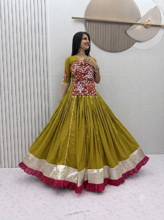 PRISHA CREATION D.NO PC-595 WHOLESALE READYMADE PURE COTTON KEDIYA STYLE NAVRATRI LEHENGA CHOLI FOR EXPORT