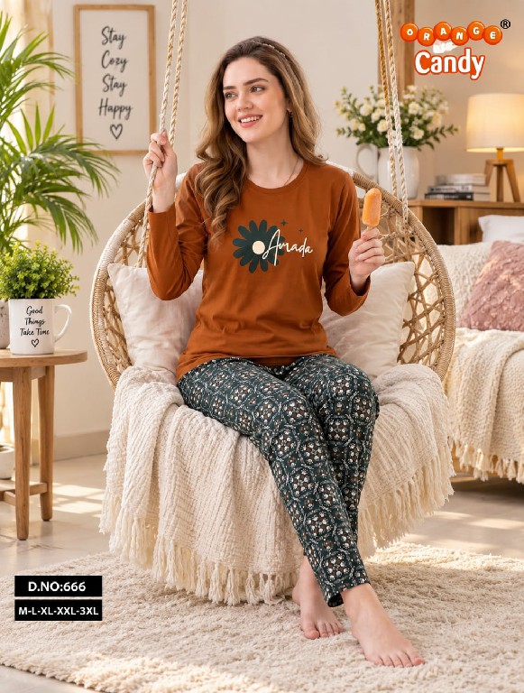 ORANGE CANDY D.NO 666 WHOLESALE READYMADE PREMIUM HOJIYARI FULL SLEEVES NIGHT SUITS FOR WOMEN ONLINE
