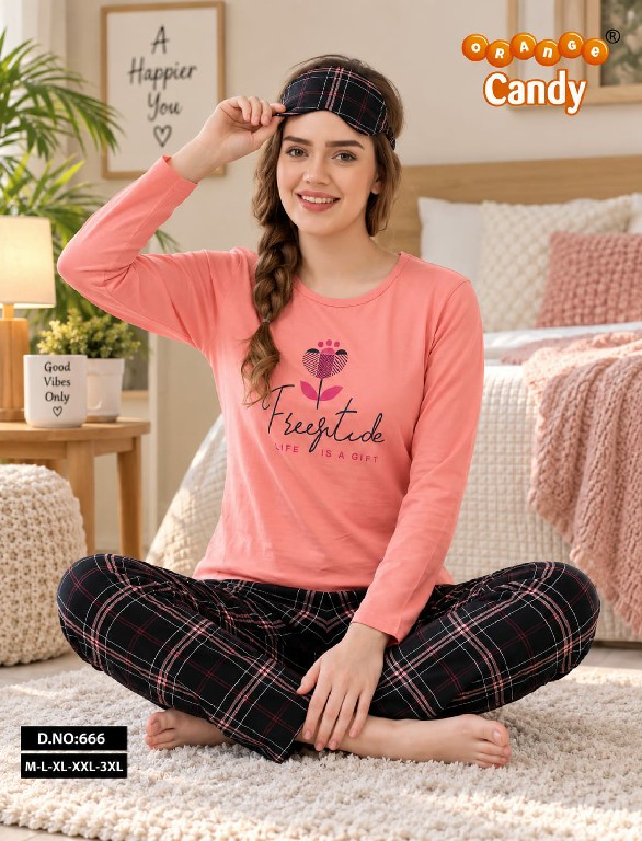 ORANGE CANDY D.NO 666 WHOLESALE READYMADE PREMIUM HOJIYARI FULL SLEEVES NIGHT SUITS FOR WOMEN ONLINE