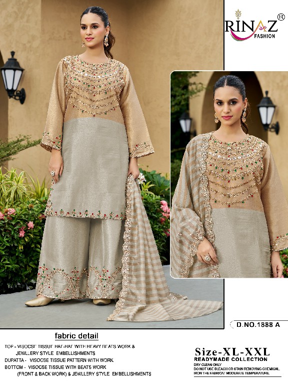 RINAZ FASHION D.NO 1888 WHOLESALE READYMADE VISCOSE TISSUE EXCLUSIVELY TRENDING PAKISTANI 3 PCS SUITS SUPPLIER
