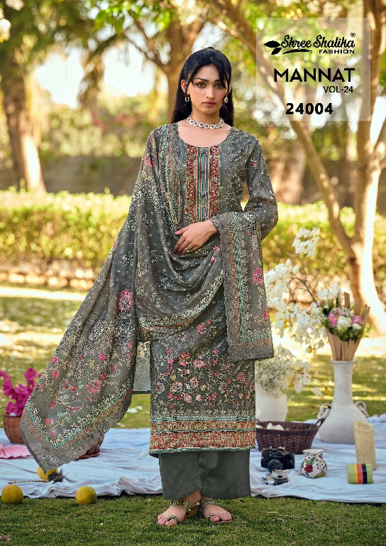 SHREE SHALIKA FASHION MANNAT VOL 24 WHOLESALE LAWN COTTON EMBROIDERED PAKISTANI UNSTITCH SALWAR SUITS EXPORTER