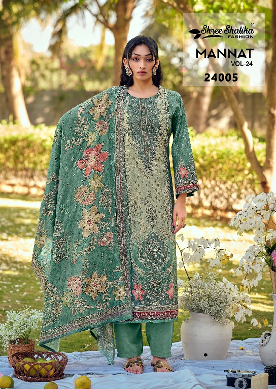 SHREE SHALIKA FASHION MANNAT VOL 24 WHOLESALE LAWN COTTON EMBROIDERED PAKISTANI UNSTITCH SALWAR SUITS EXPORTER