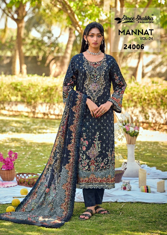 SHREE SHALIKA FASHION MANNAT VOL 24 WHOLESALE LAWN COTTON EMBROIDERED PAKISTANI UNSTITCH SALWAR SUITS EXPORTER