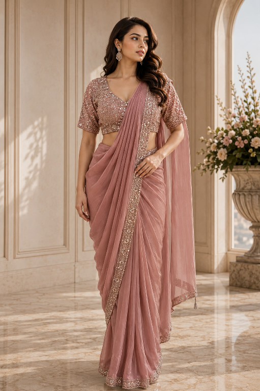 AMOHA D.NO A572 WHOLESALE METTALIC SHIMMER READY TO WEAR PARTY WEAR SAREES FOR WOMEN EXPORTER