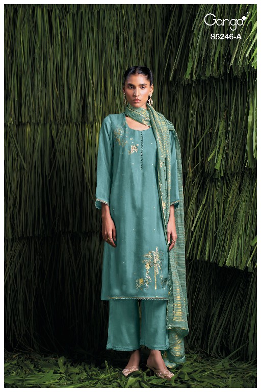 GANGA CELINEA S5246 WHOLESALE PURE BEMBERG HABUTAI SILK SOLID COLOR UNSTITCH SALWAR SIUITS EXPORTER