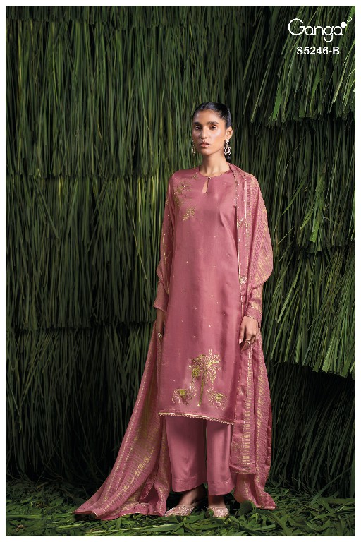 GANGA CELINEA S5246 WHOLESALE PURE BEMBERG HABUTAI SILK SOLID COLOR UNSTITCH SALWAR SIUITS EXPORTER