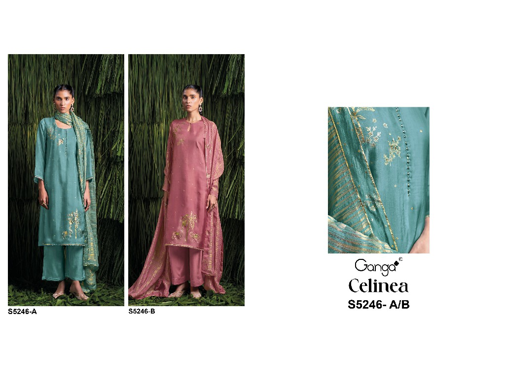 GANGA CELINEA S5246 WHOLESALE PURE BEMBERG HABUTAI SILK SOLID COLOR UNSTITCH SALWAR SIUITS EXPORTER
