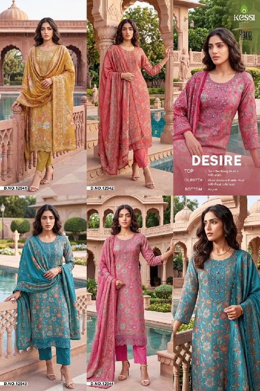 KESSI RANG DESIRE WHOLESALE TWILL BEMBERG MUSLIN FANCY WORK UNSTITCH SALWAR SUITS EXPORTER