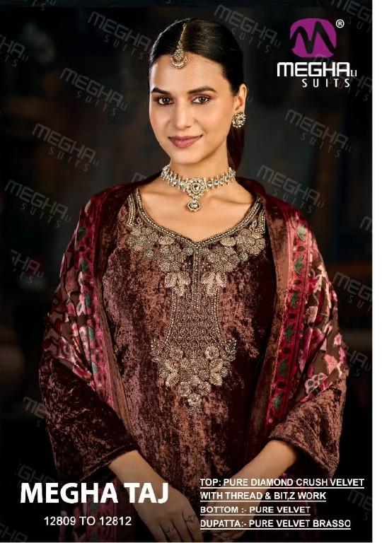 MEGHALI TAJ WHOLESALE VISCOSE CRUSH VELVET WINTER WEAR UNSTITCH SALWAR SUITS EXPORTER