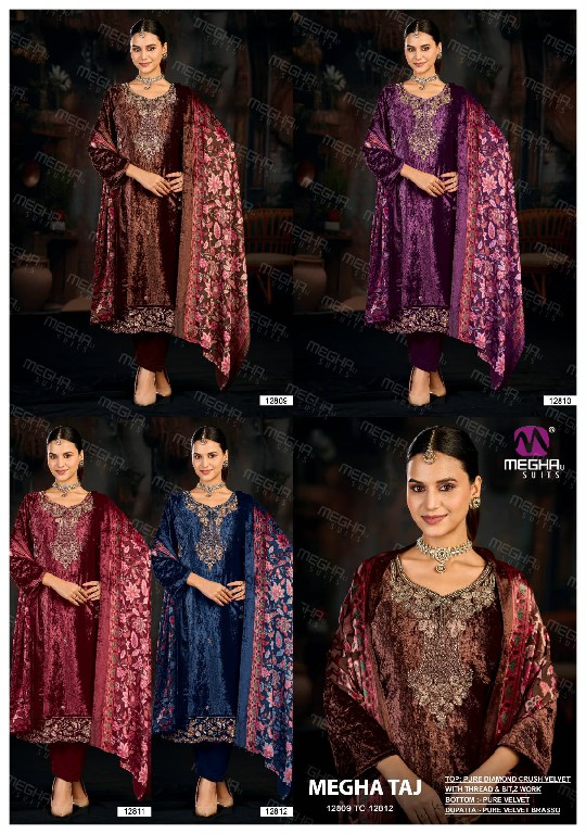 MEGHALI TAJ WHOLESALE VISCOSE CRUSH VELVET WINTER WEAR UNSTITCH SALWAR SUITS EXPORTER