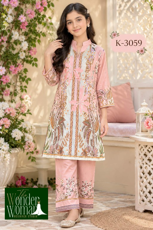 WONDER WOMAN D.NO K-3059 WHOLESALE READYMADE IMPORTED MAL SATIN STYLISH COMBO CORD SET FOR KIDS ONLINE