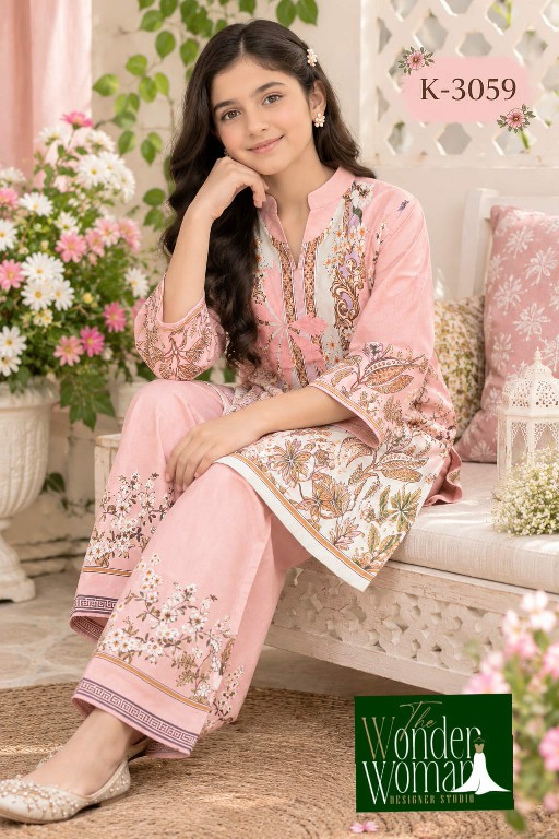 WONDER WOMAN D.NO K-3059 WHOLESALE READYMADE IMPORTED MAL SATIN STYLISH COMBO CORD SET FOR KIDS ONLINE