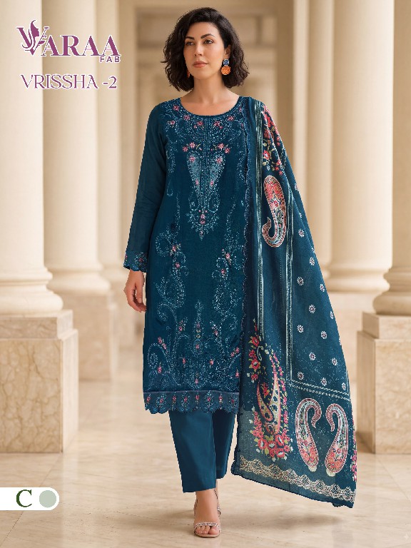 VARAA FAB VRISSHA VOL 2 WHOLESALE PURE BEMBERG MUSLIN BEAUTIFUL UNSTITCH SALWAR SUITS SUPPLIER