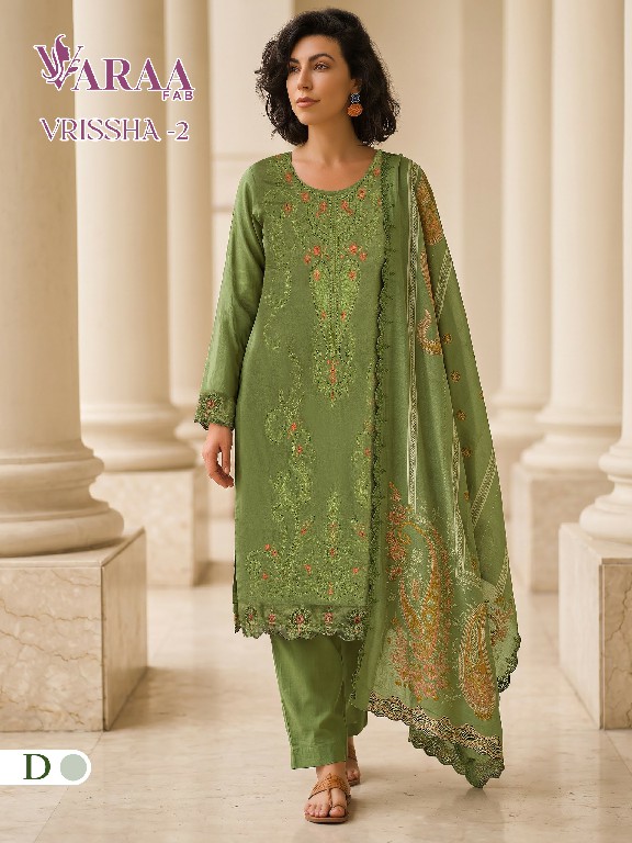 VARAA FAB VRISSHA VOL 2 WHOLESALE PURE BEMBERG MUSLIN BEAUTIFUL UNSTITCH SALWAR SUITS SUPPLIER