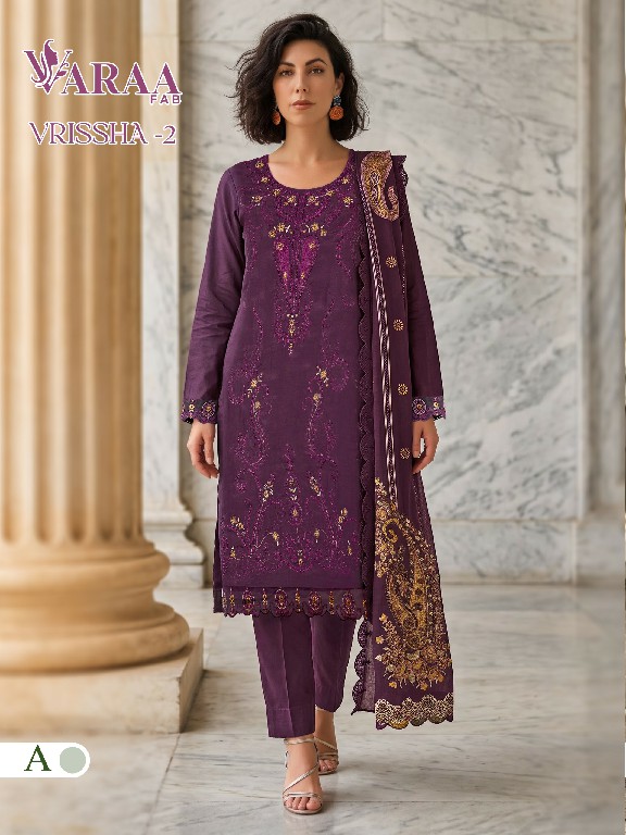 VARAA FAB VRISSHA VOL 2 WHOLESALE PURE BEMBERG MUSLIN BEAUTIFUL UNSTITCH SALWAR SUITS SUPPLIER