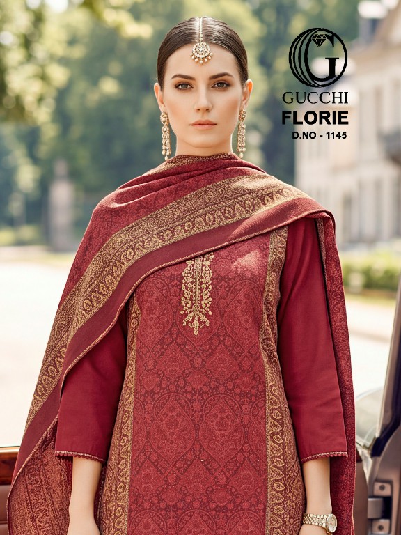 GUCCHI FLORIE D.NO 1145 WHOLESALE VISCOSE PASHMINA WINTER WEAR CLASSIC UNSTITCH SALWAR SUITS SUPPLIER
