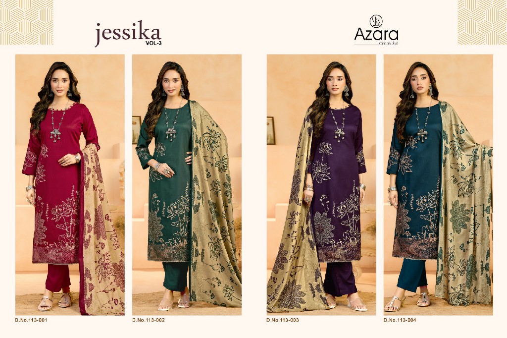 AZARA BY RADHIKA FASHION JESSIKA VOL 3 WHOLESALE PURE JAAM COTTON DESIGNER UNSTITCH SALWAR SUITS SUPPLIER