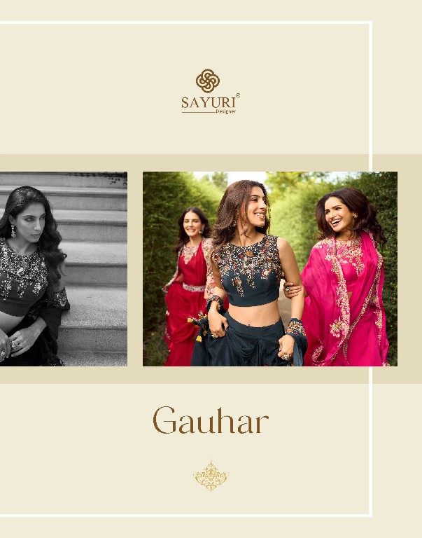 GAUHAR BY SAYURI DESIGNER WHOLESALE READYMADE REAL CREP SILK LATEST TRENDY JACKET STYLE SHRUG WITH BLOUSE AND LEHENGA FOR WOMEN ONLINE