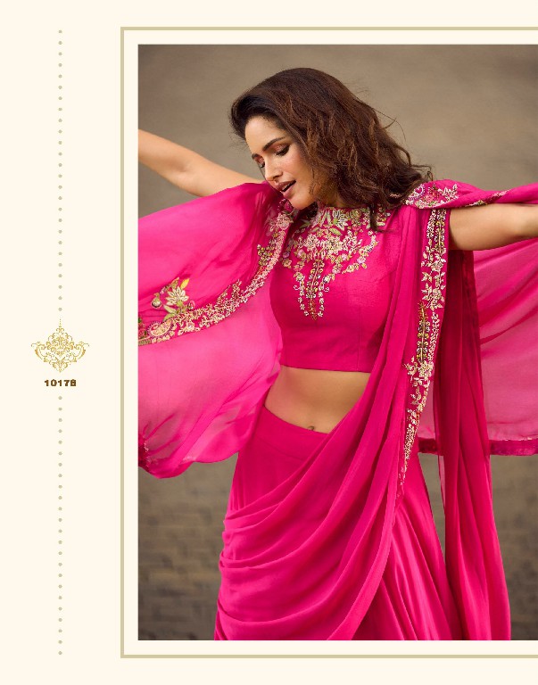 GAUHAR BY SAYURI DESIGNER WHOLESALE READYMADE REAL CREP SILK LATEST TRENDY JACKET STYLE SHRUG WITH BLOUSE AND LEHENGA FOR WOMEN ONLINE