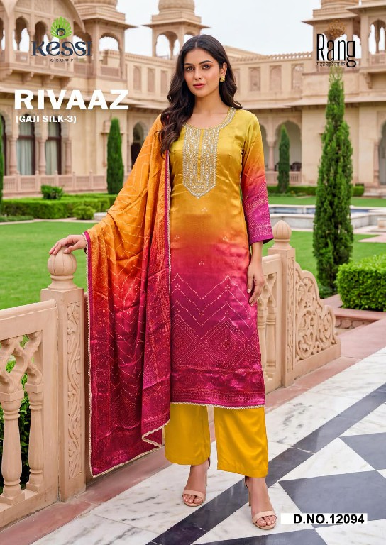 KESSI RANG RIVAAZ GAJI SILK VOL 3 WHOLESALE PURE GAJI SILK FESTIVE LOOK UNSTITCH SALWAR SUITS EXPORTER